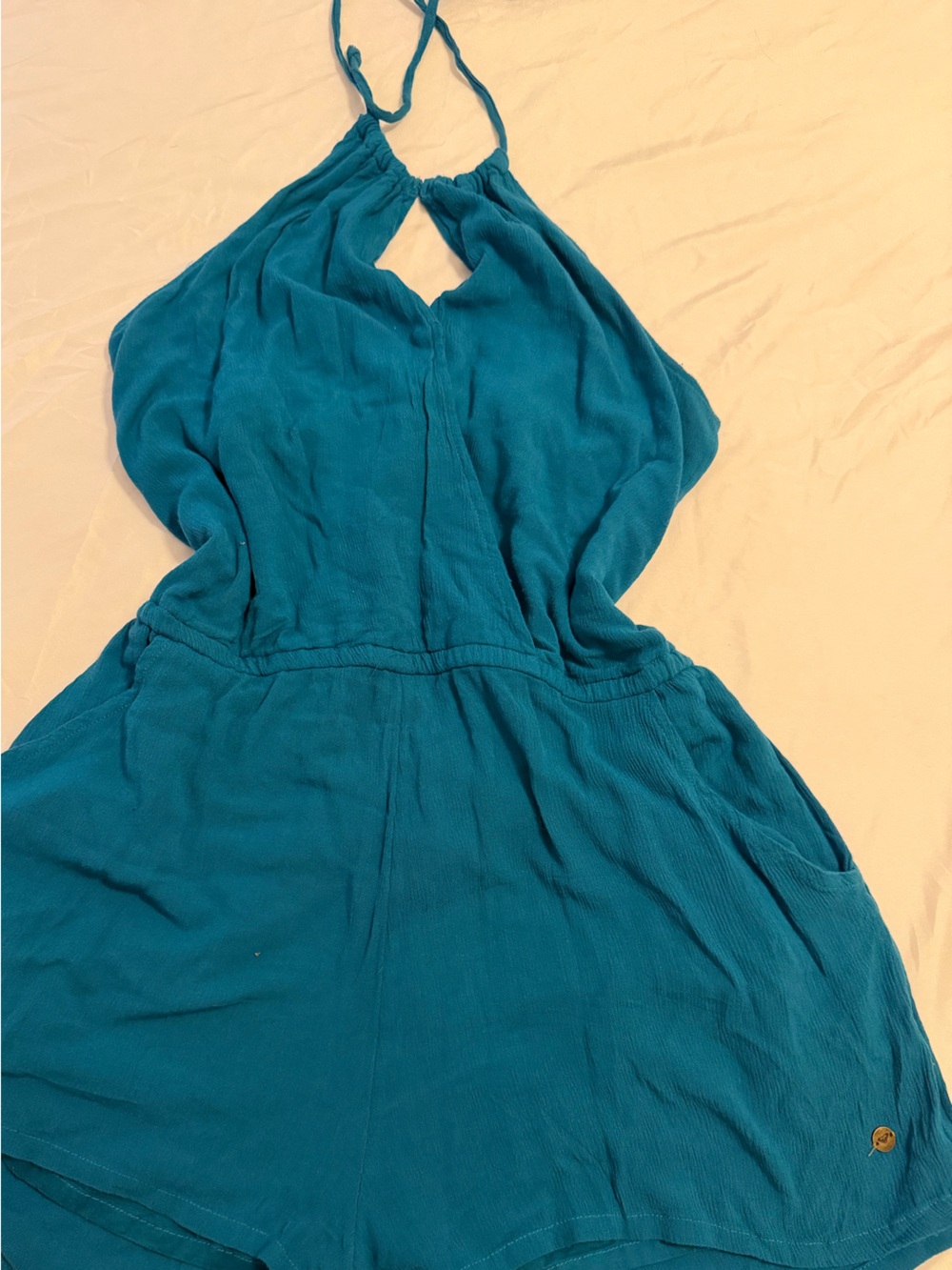 Roxy Teal Blue Sleeveless Tank with Gathered Waist